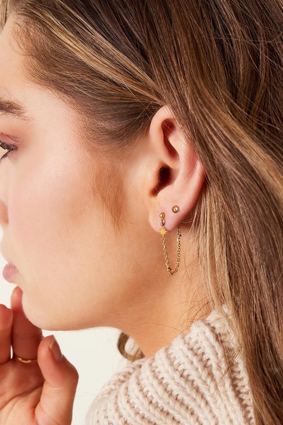 Stainless steel earrings with chain Silver color Picture3